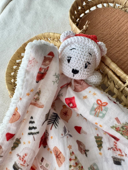 🐻 Teddy de Noël – Ourson blanc au bonnet rouge ❄️